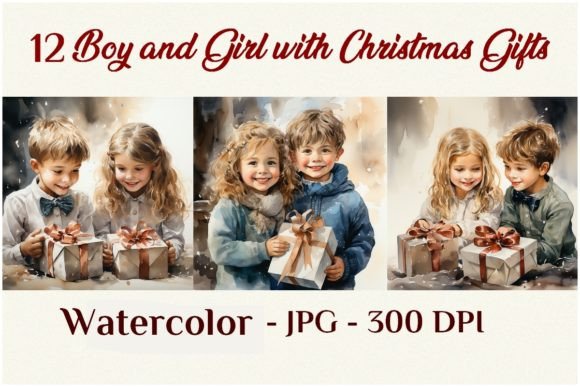 12 Boy and Girl Christmas Gifts Illustrations