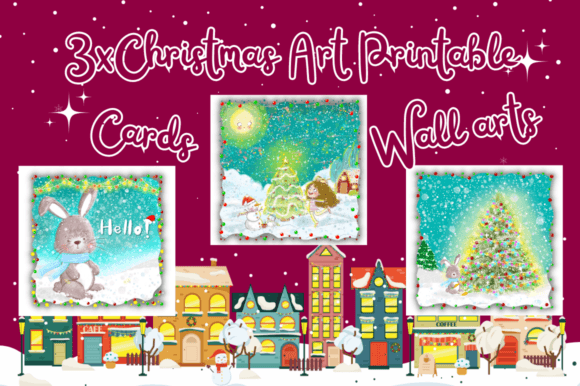 3x Christmas Card Poster Art Print Illustrations