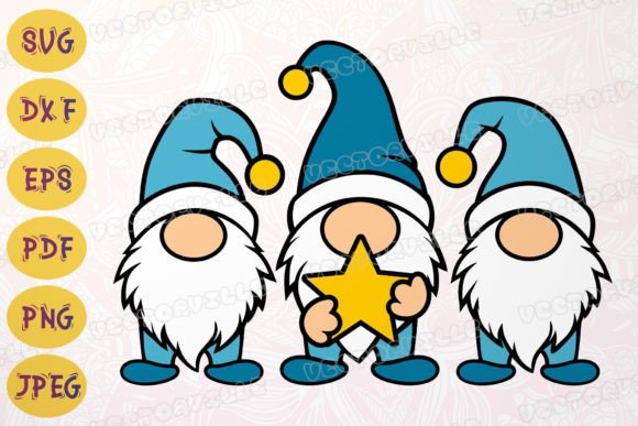 Blue Gnomes Stars SVG: Festive Illustrations
