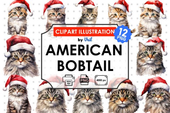 Christmas American Bobtail Clipart & Illustrations
