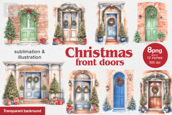 Christmas Front Doors 8 Watercolor PNG: A Crafter’s Review