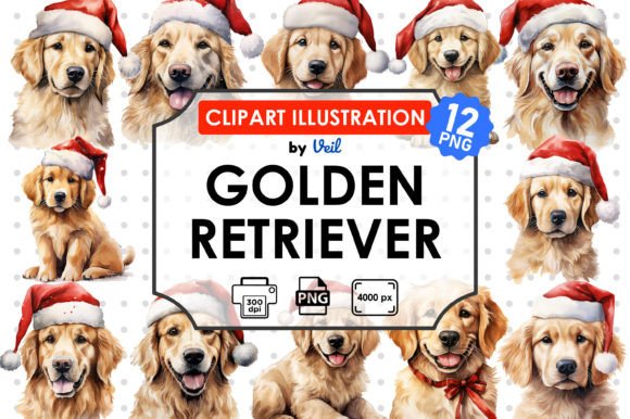 Christmas Golden Retriever Clipart & Illustrations Review