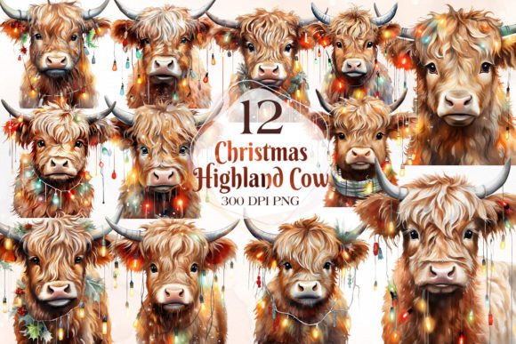 Christmas Highland Cow Clipart Bundle: Festive Illustrations