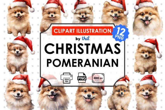 Christmas Pomeranian Clipart Sublimation & Illustrations