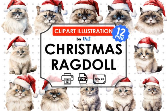Christmas Ragdoll Clipart Bundle: Illustrations