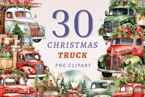 Christmas Truck PNG Bundle: Festive Illustrations