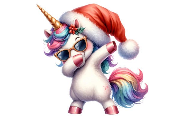 Christmas Unicorn Dab Pose Watercolor Illustrations