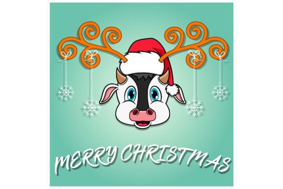 Cute Cow Head Christmas Card Illustrations