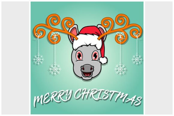 Cute Donkey Head Christmas Card Illustrations