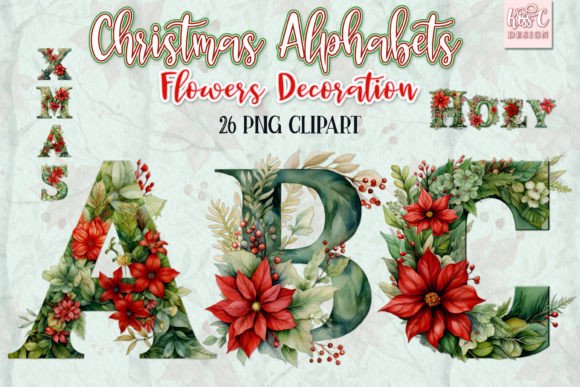 Floral Christmas Alphabet PNG Clipart & Illustrations