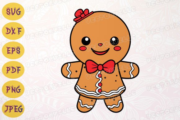Gingerbread with Bow Christmas Cookie Illustrations