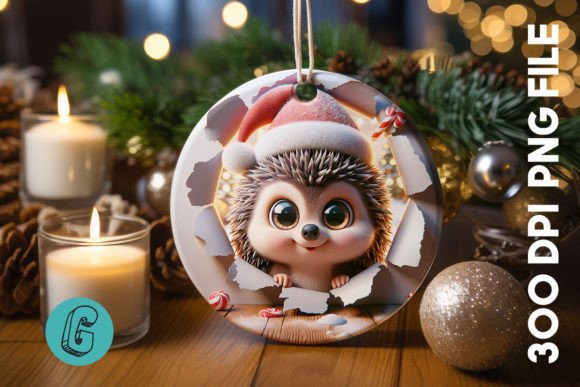 Hedgehog Christmas Ornament Front 20 Illustrations