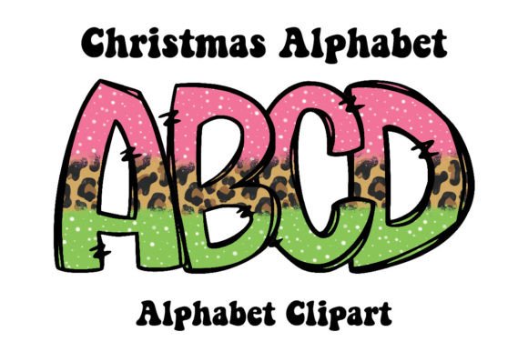 Pink Green Christmas Doodle Alphabet Illustrations