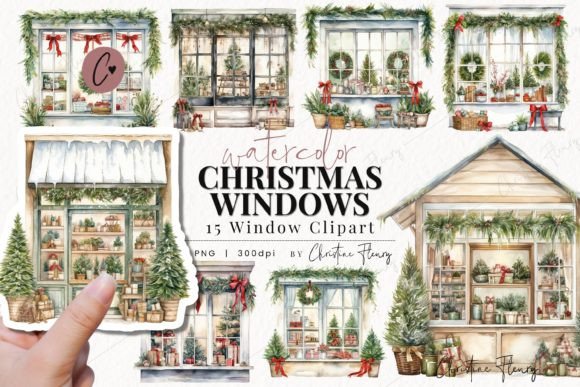 Review: Watercolor Christmas Windows Clipart for Stitching