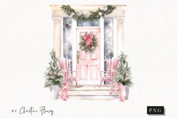 Review: Watercolor Pink Christmas Door Clipart for Embroidery