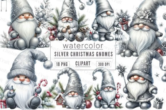 Silver Christmas Gnomes Clipart: Editorial Illustrations