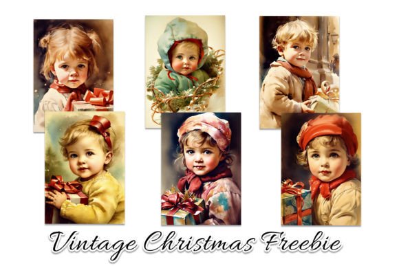 Vintage Christmas Gift Toddlers Illustrations