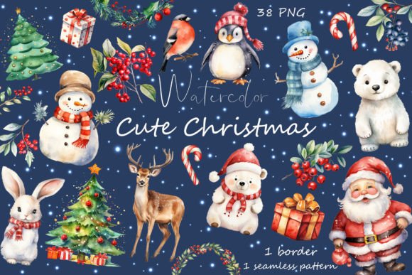 Watercolor Christmas Clipart: Winter Png Illustrations
