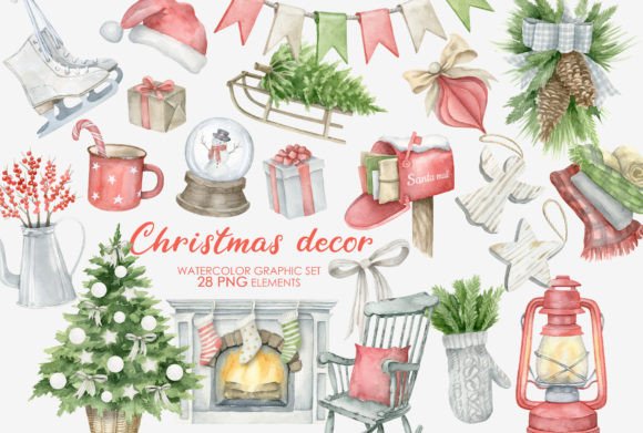 Watercolor Vintage Christmas Clipart Illustrations