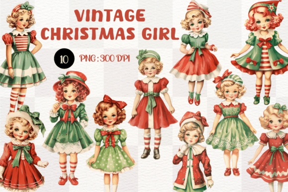 Watercolor Vintage Christmas Girl PNG Review
